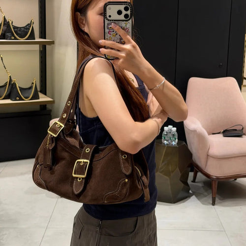 Vintage Cowhide Buckle Shoulder Bag