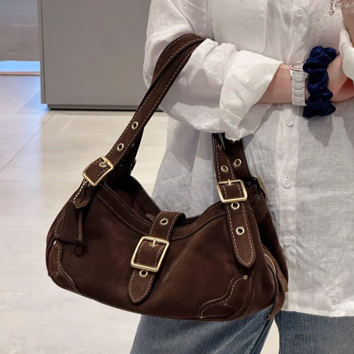Vintage Cowhide Buckle Shoulder Bag