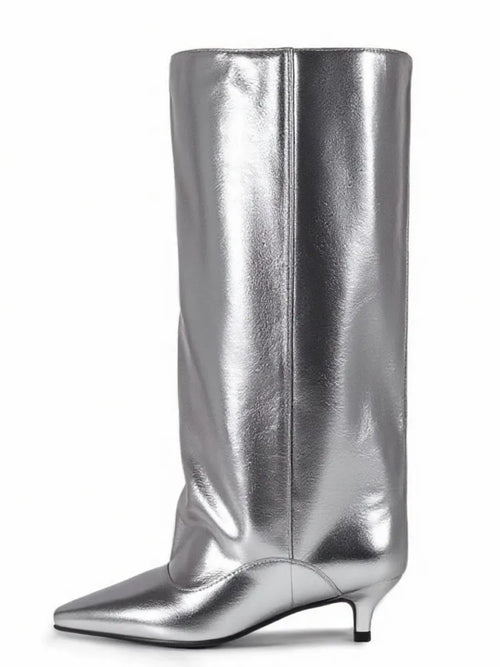 Women's Pointed Toe Kitten Heel Knee High Boots