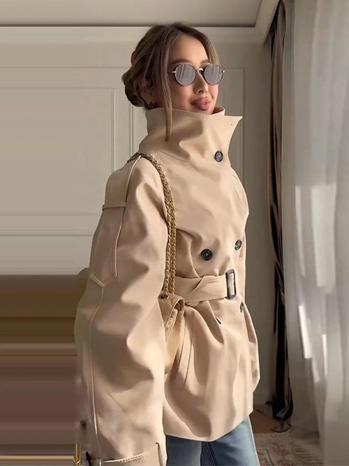 Belted Cropped Trench Jacket
