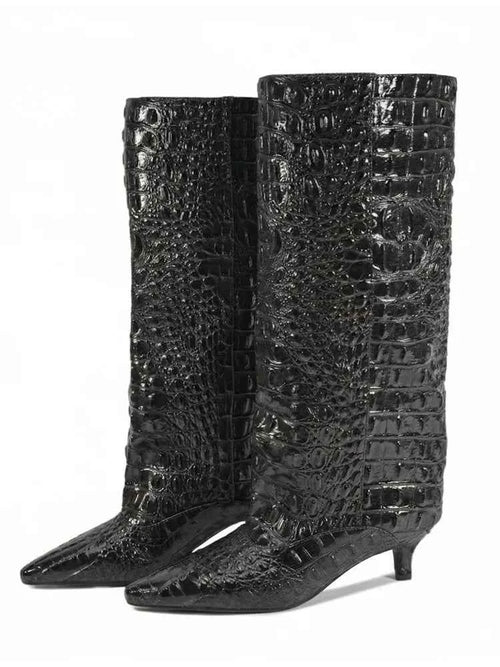 Women's Pointed Toe Kitten Heel Knee High Boots