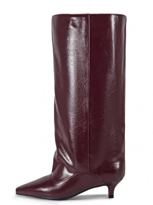 Women's Pointed Toe Kitten Heel Knee High Boots