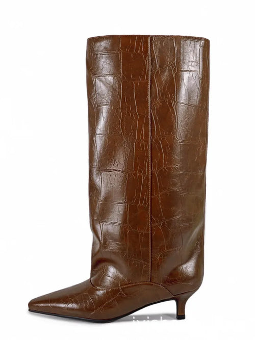 Women's Pointed Toe Kitten Heel Knee High Boots