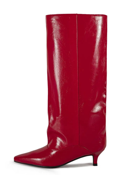 Women's Pointed Toe Kitten Heel Knee High Boots