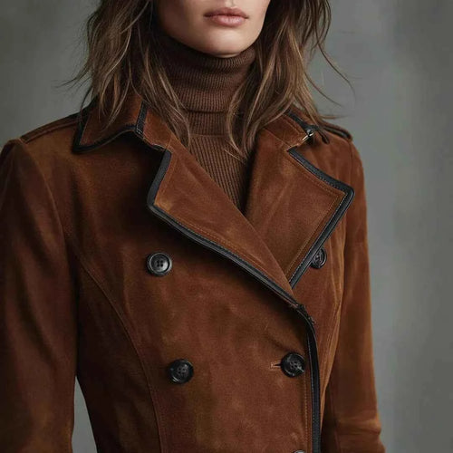Faux Suede Trench Coat