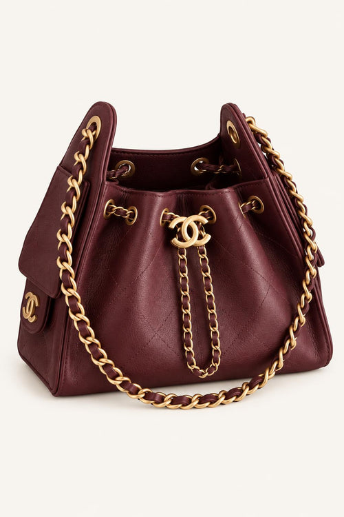 Quilted Chain Handle Bucket Bag