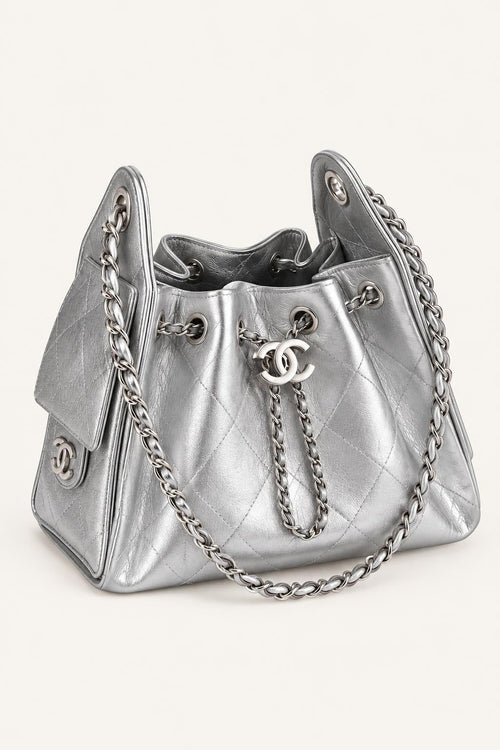 Quilted Chain Handle Bucket Bag