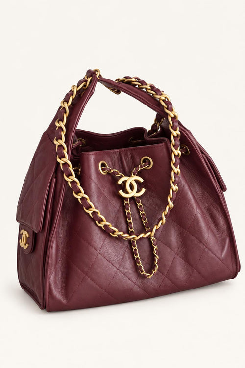 Quilted Chain Handle Bucket Bag