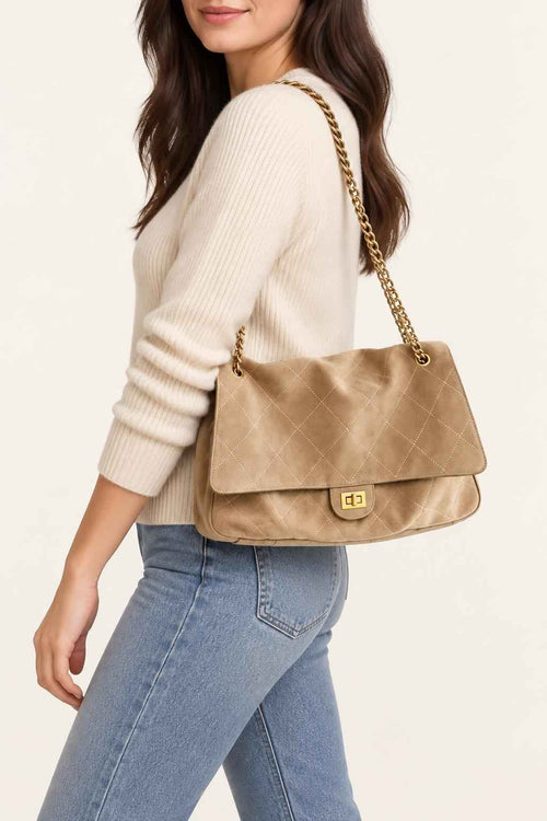Khaki Quilted Chain Shoulder Bag