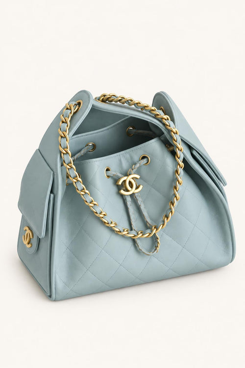 Quilted Chain Handle Bucket Bag