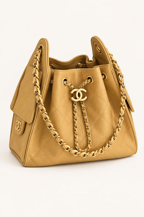Quilted Chain Handle Bucket Bag