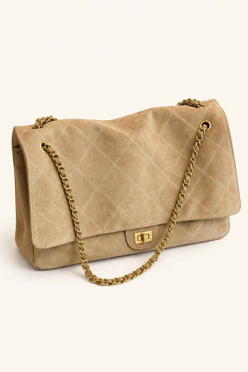 Khaki Quilted Chain Shoulder Bag
