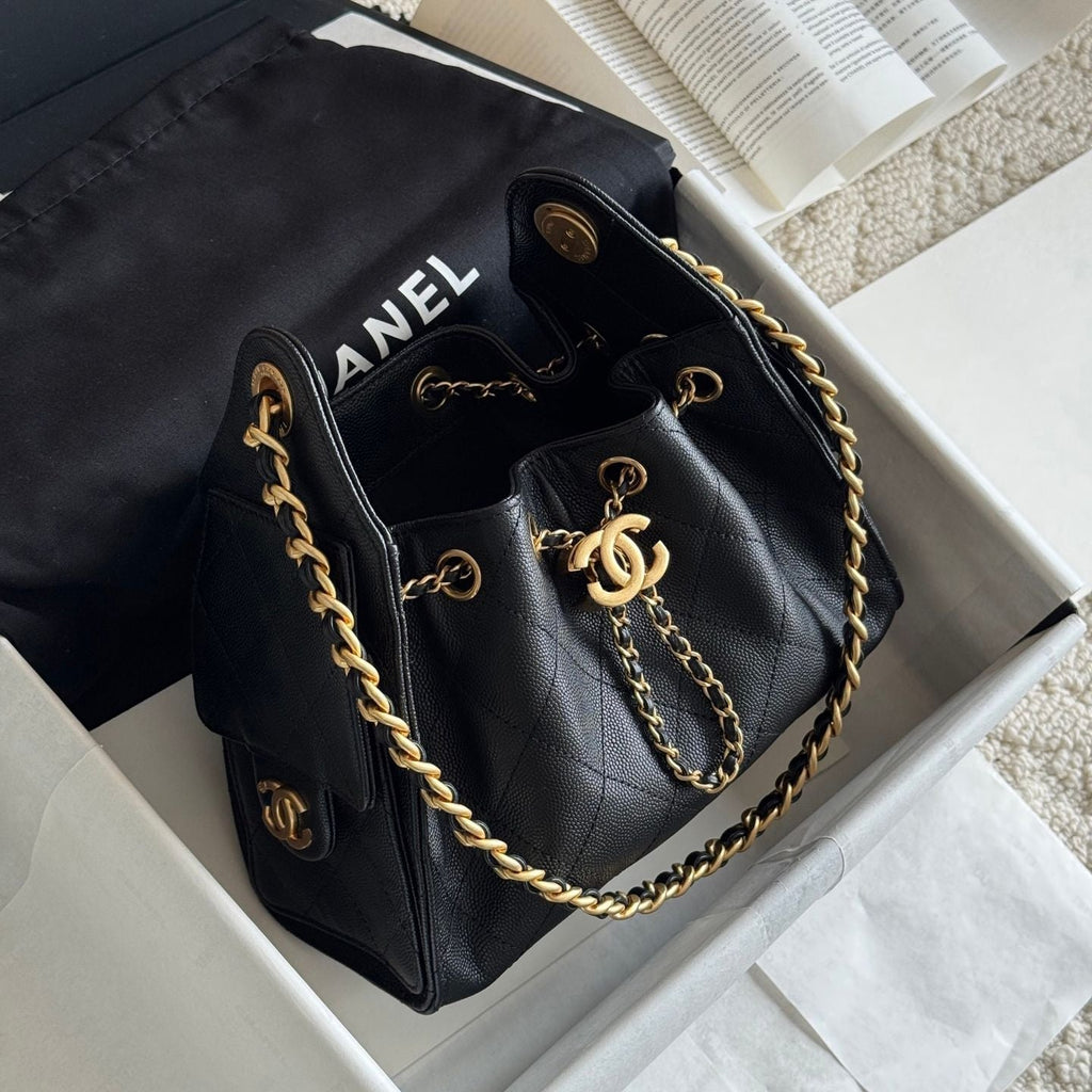 Quilted Chain Handle Bucket Bag