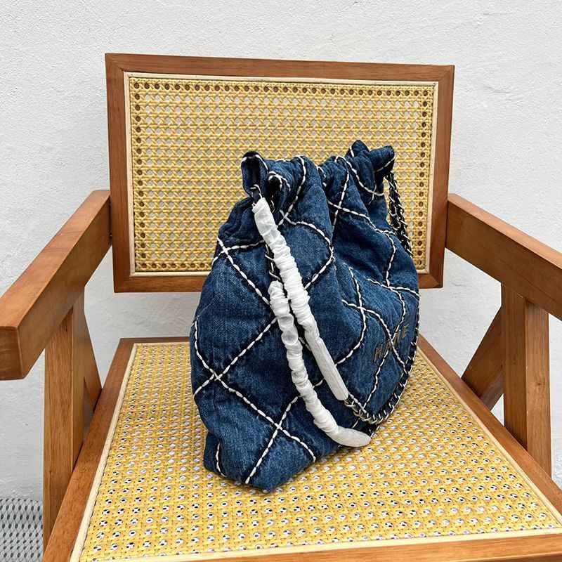 Quilted Patchwork Denim Bucket Tote