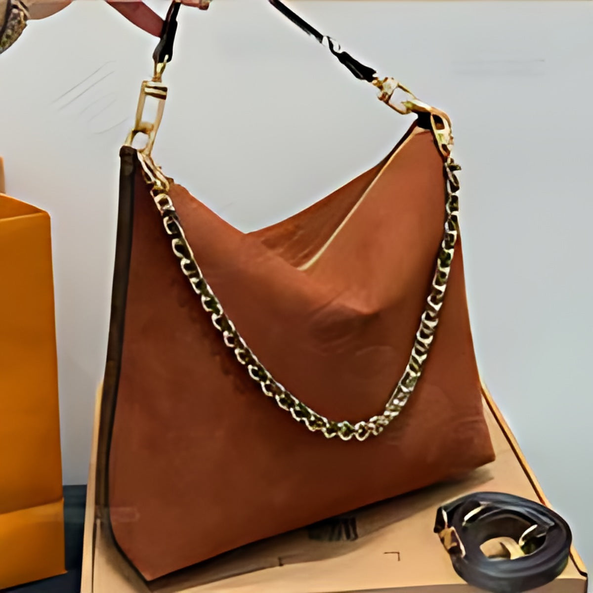 Chain Trim Hobo Shoulder Bag