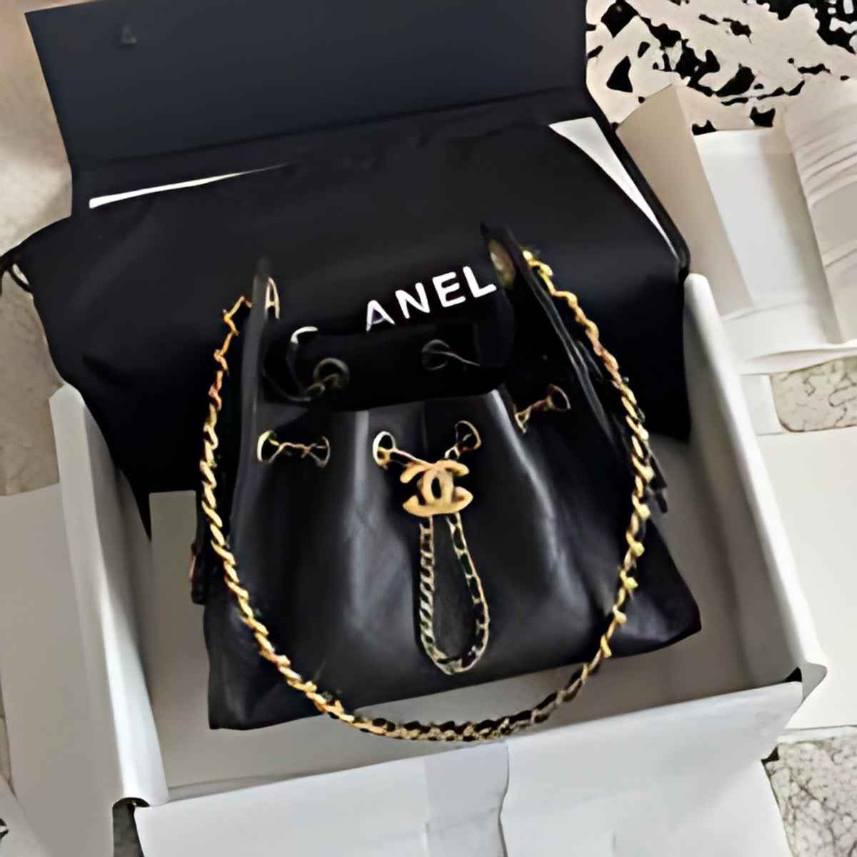 Quilted Chain Handle Bucket Bag