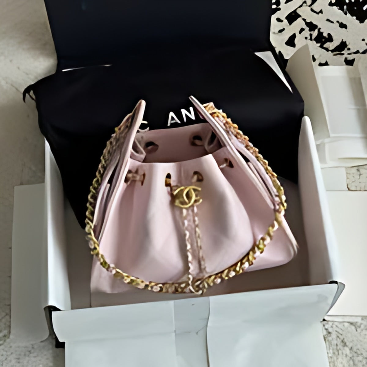 Quilted Chain Handle Bucket Bag