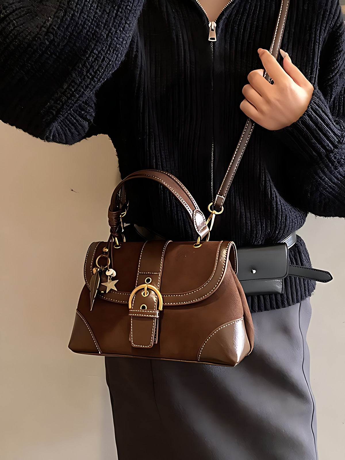 Color Block Buckle Satchel