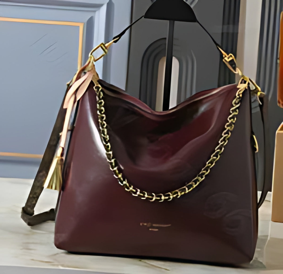 Chain Trim Hobo Shoulder Bag