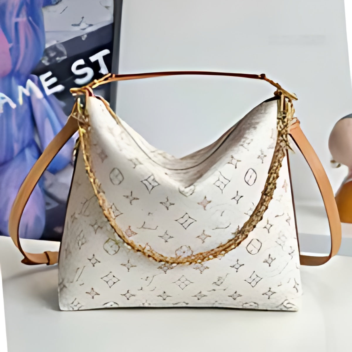 Chain Trim Hobo Shoulder Bag