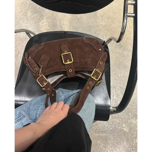 Vintage Cowhide Buckle Shoulder Bag