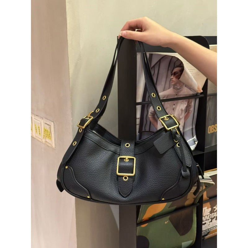Vintage Cowhide Buckle Shoulder Bag