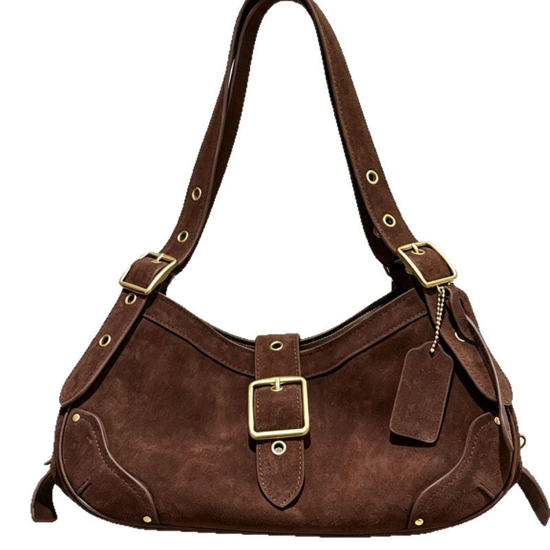 Vintage Cowhide Buckle Shoulder Bag