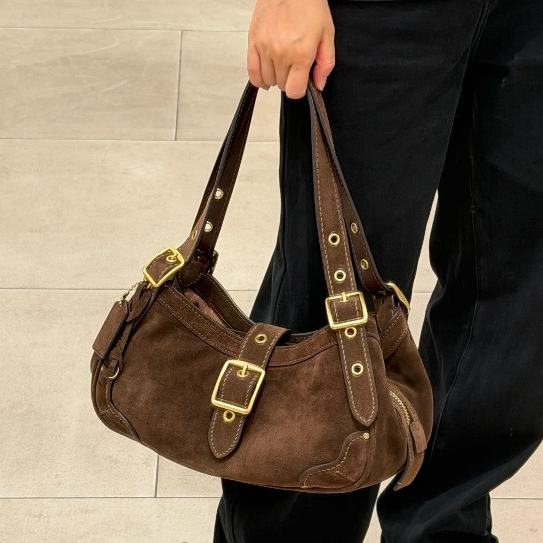 Vintage Cowhide Buckle Shoulder Bag