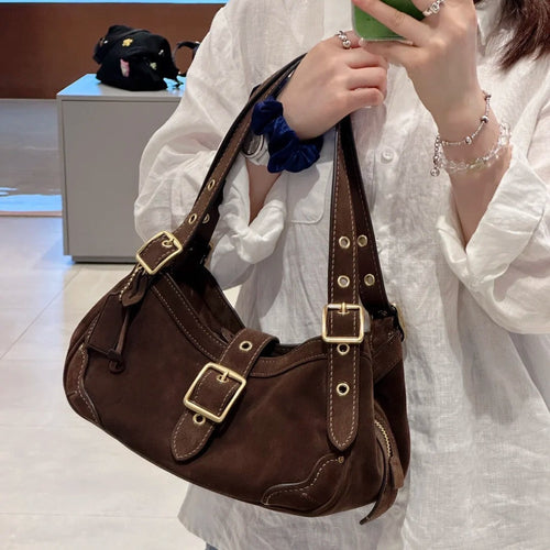 Vintage Cowhide Buckle Shoulder Bag