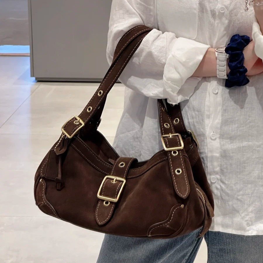 Vintage Cowhide Buckle Shoulder Bag
