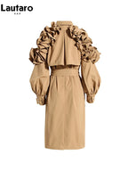 Ruffled Shoulder Belted Trench Coat - Isabella Mae