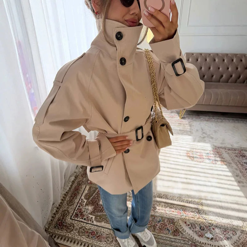 Belted Cropped Trench Jacket - Isabella Mae