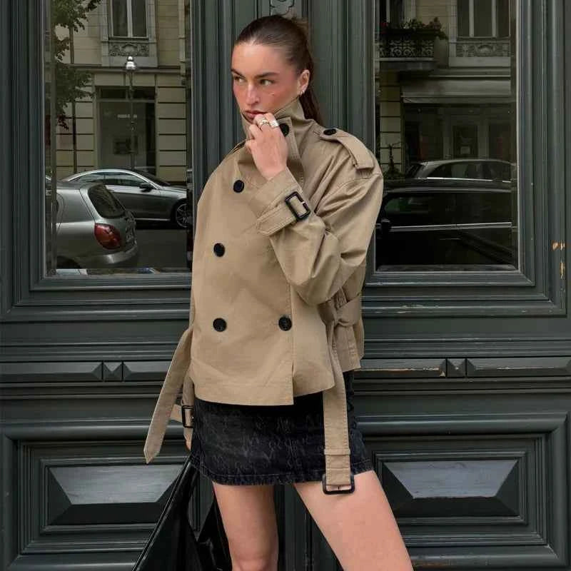Khaki Cropped Trench Coat
