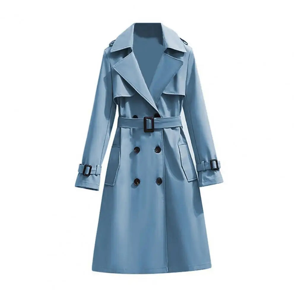 Belted Double-Breasted Long Trench Coat - Isabella Mae