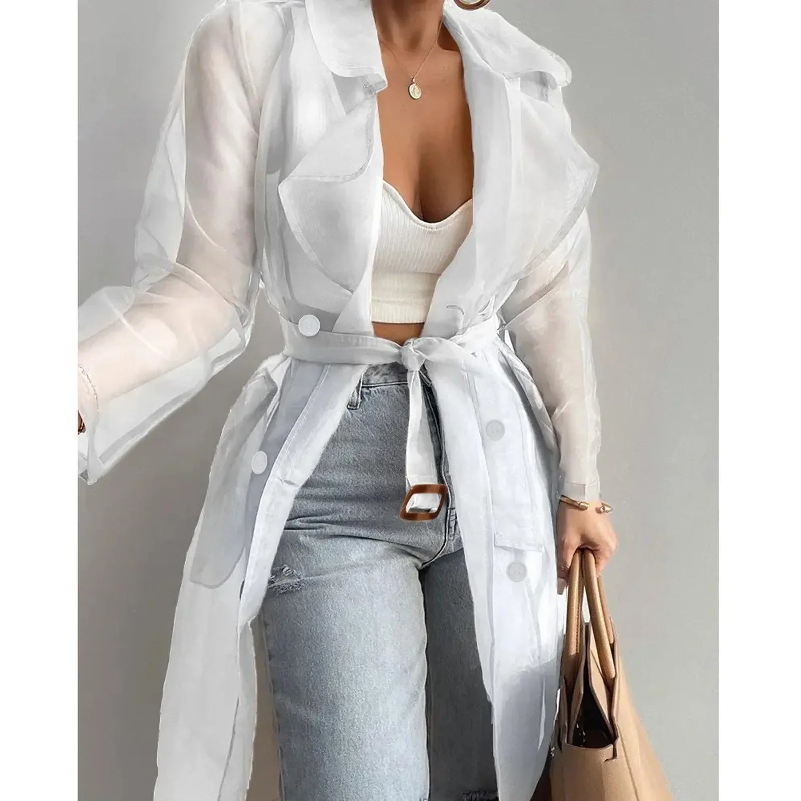Sheer Belted Trench Coat - Isabella Mae