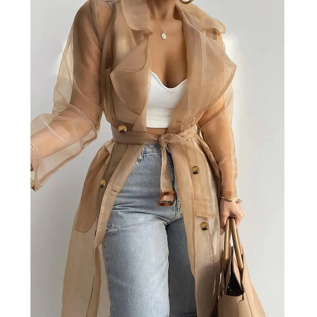 Sheer Belted Trench Coat - Isabella Mae