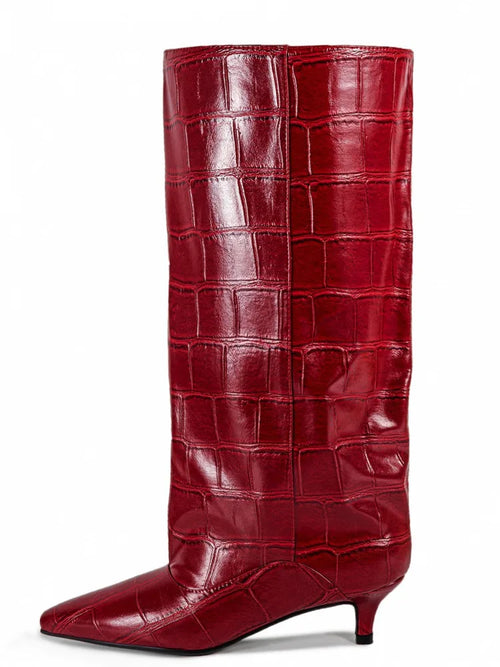 Women's Pointed Toe Kitten Heel Knee High Boots
