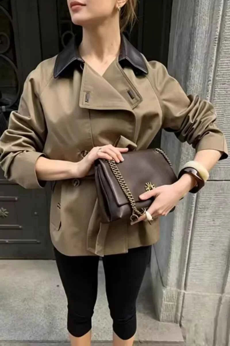 Belted Contrast Collar Trench Jacket