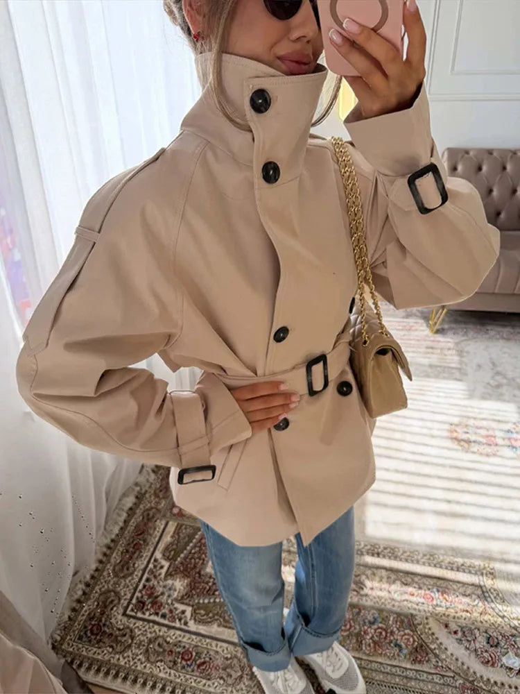 Belted Cropped Trench Jacket - Isabella Mae