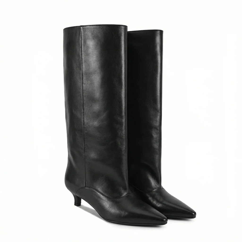 Women's Pointed Toe Kitten Heel Knee High Boots