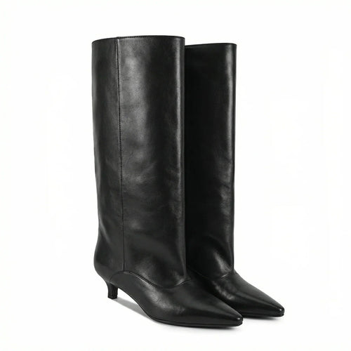 Women's Pointed Toe Kitten Heel Knee High Boots