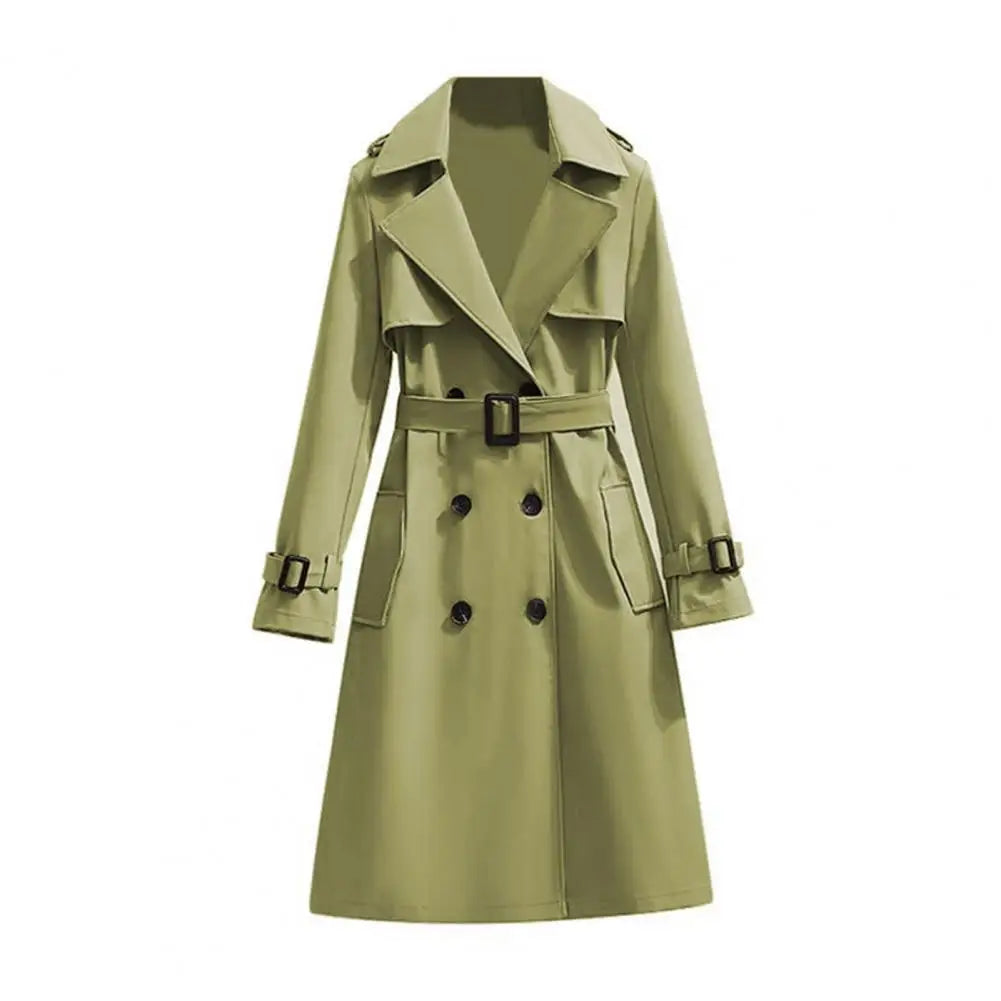Belted Double-Breasted Long Trench Coat - Isabella Mae