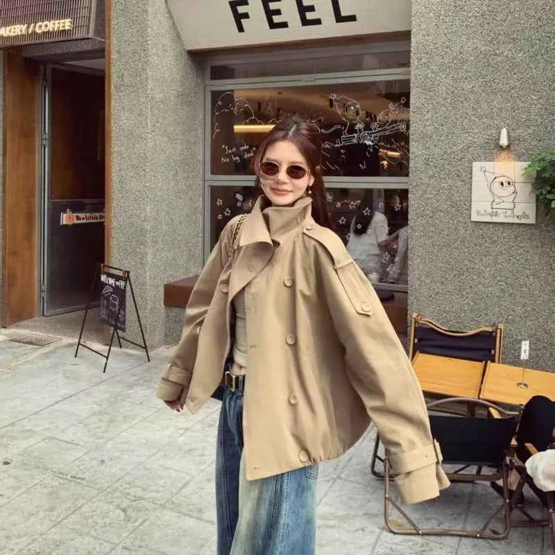 Cropped Double-Breasted Trench Coat