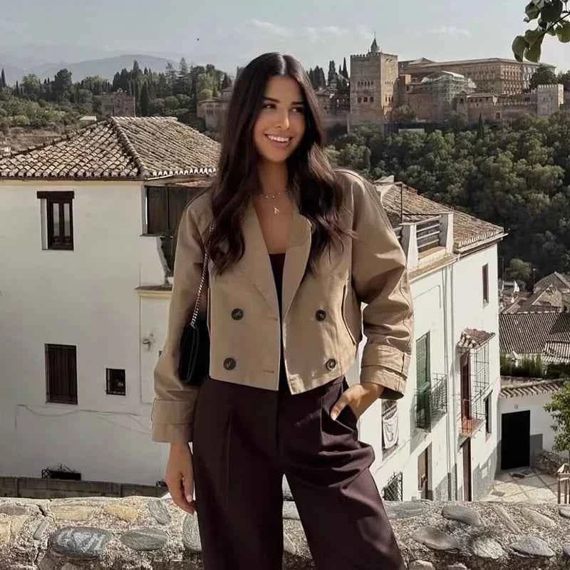 Cropped Double-Breasted Trench Jacket