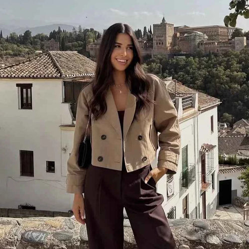Cropped Double-Breasted Trench Jacket