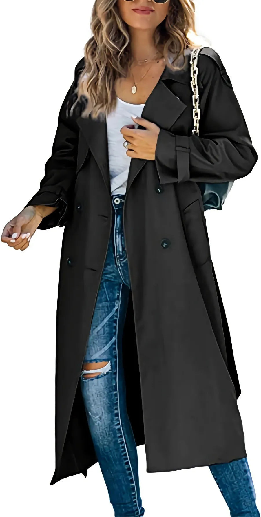 Long Double-Breasted Trench Coat - Isabella Mae