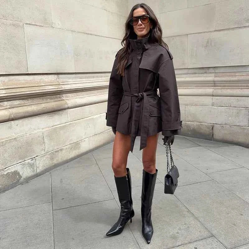 Belted Short Trench Jacket