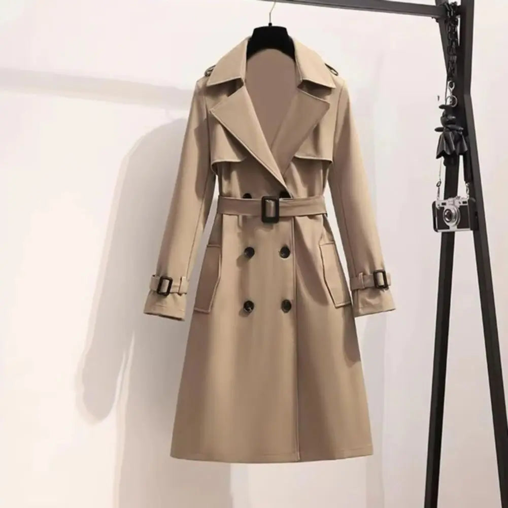 Belted Double-Breasted Long Trench Coat - Isabella Mae