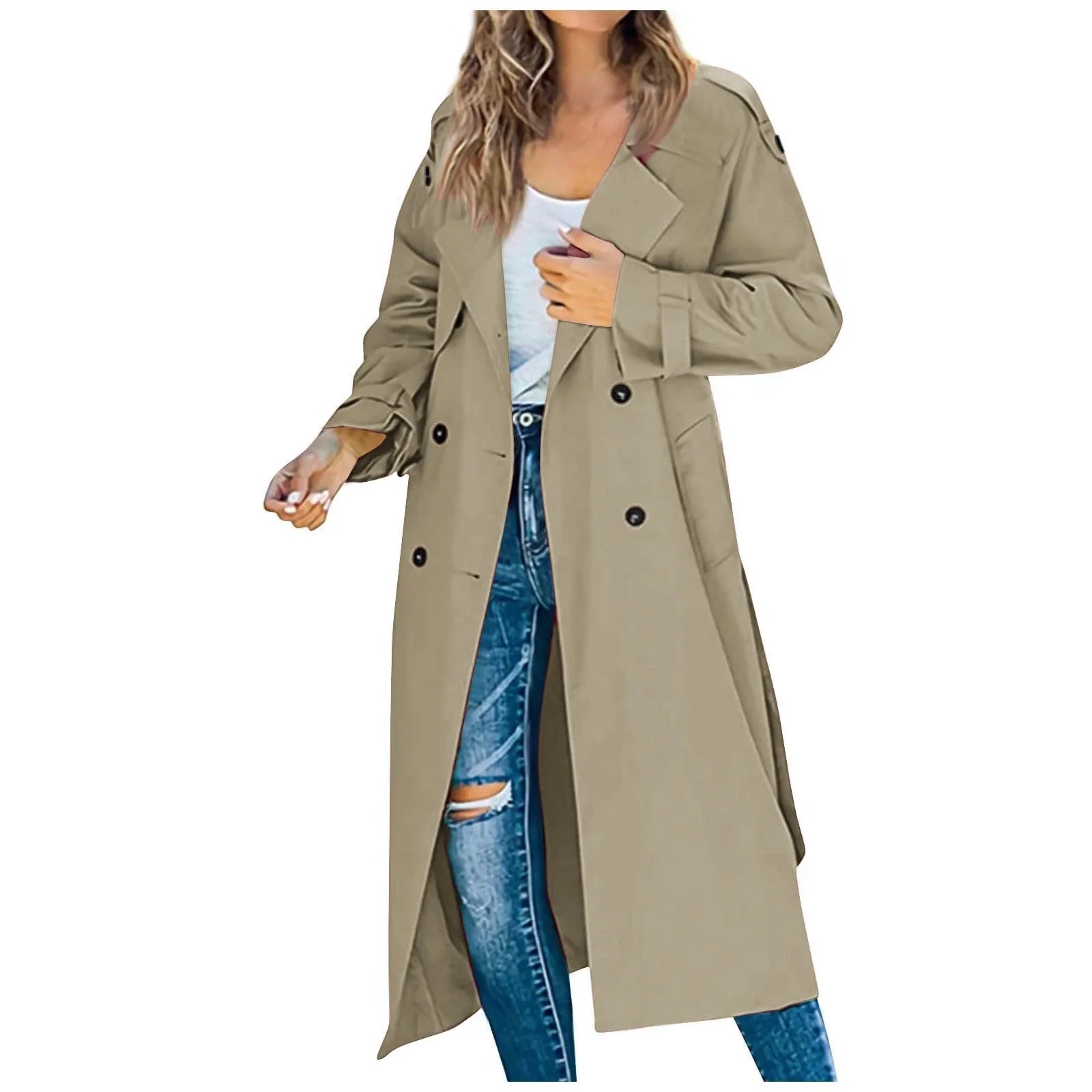 Long Double-Breasted Trench Coat - Isabella Mae