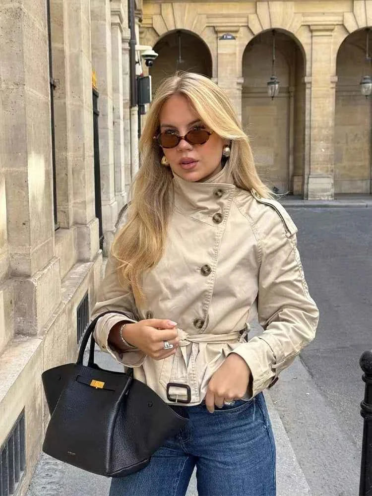 Belted Cropped Trench Coat
